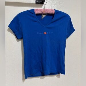 Blue V-Neck T-Shirt with Embroidery